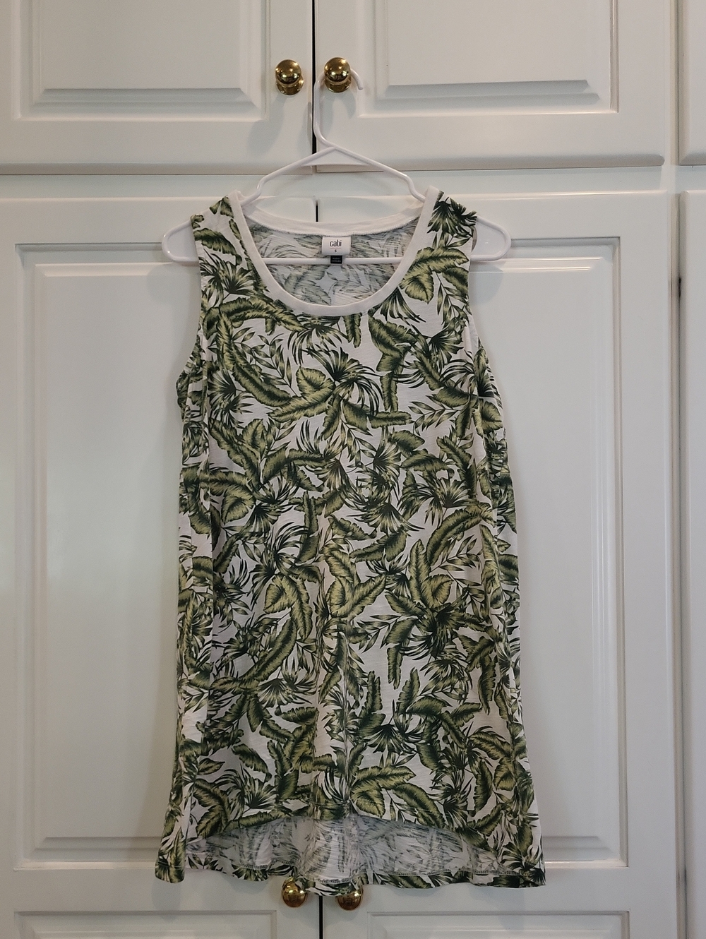 Cabi Casual Green Leaf Print Tank Dress/Cover up /Tunic Tee Top